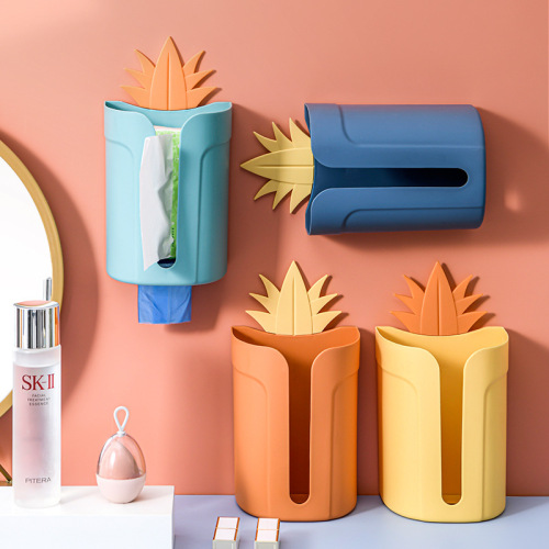 Bathroom Wall Hanging Tissue Pumping Storage Pineapple Type punch-Free Tissue Box Household Multi-Functional Chart Drum Wholesale 