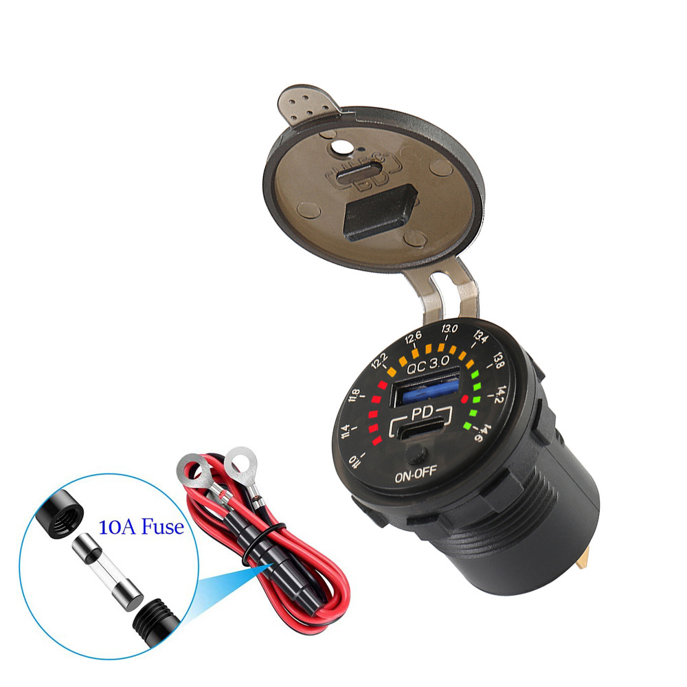 Car Modification Motorcycle RV Modification Dual USB Car Charger Qc3.0 + PD TYPE-C Color Screen