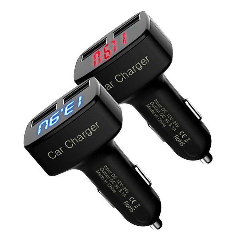 New Four-in-One Car Charger Car Charger Display Voltage Current Temperature Dual USB One for Two 3.1