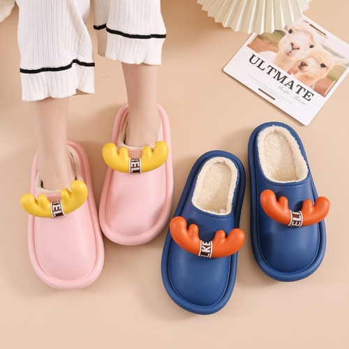 New Antlers Parent-Child Couple Home Shit Feeling Thickened Cotton Student Children Men‘s and Women‘s Couple Waterproof Slippers