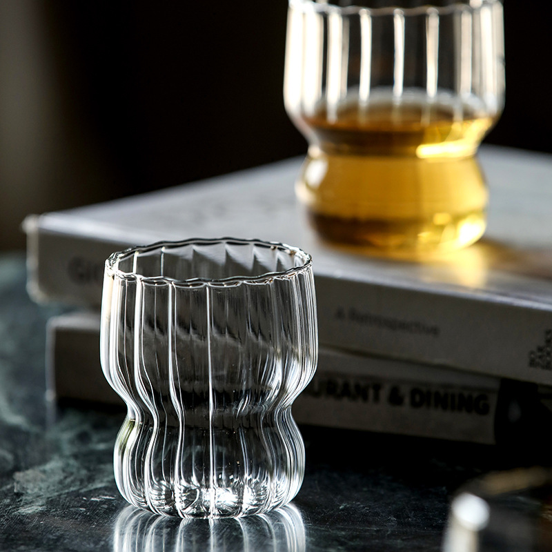 Simple Artistic Transparent Vertical Striped Glass Water Cup...