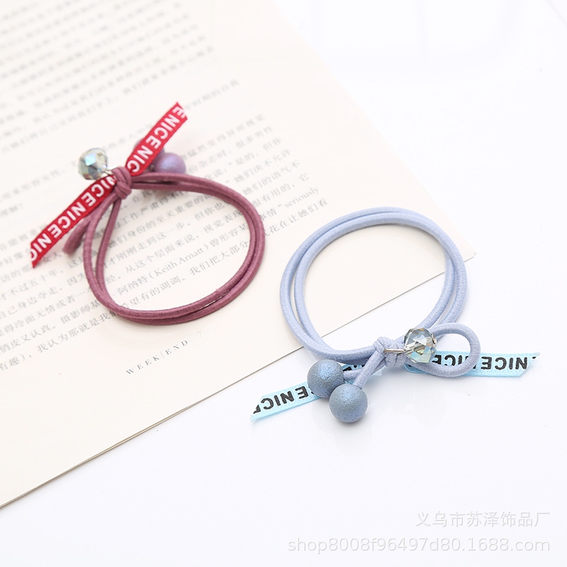 Korean woolen headdress double strand rubber band wrinkle hair rope crystal girl hair accessories simple color hair rope