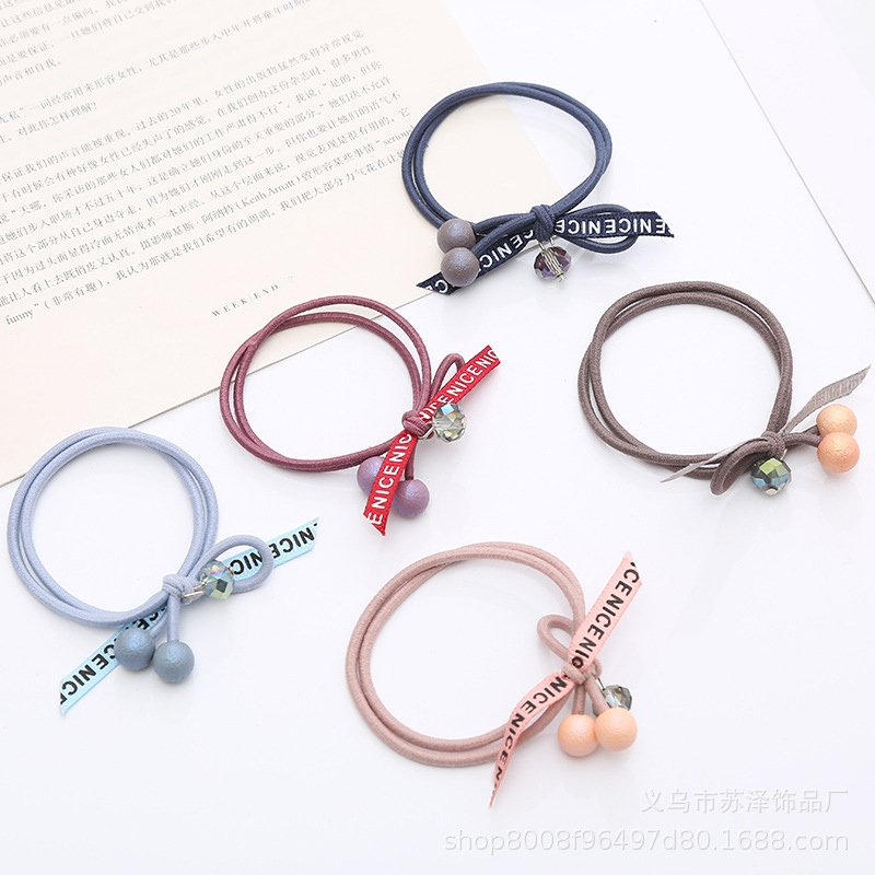 Korean woolen headdress double strand rubber band wrinkle hair rope crystal girl hair accessories simple color hair rope