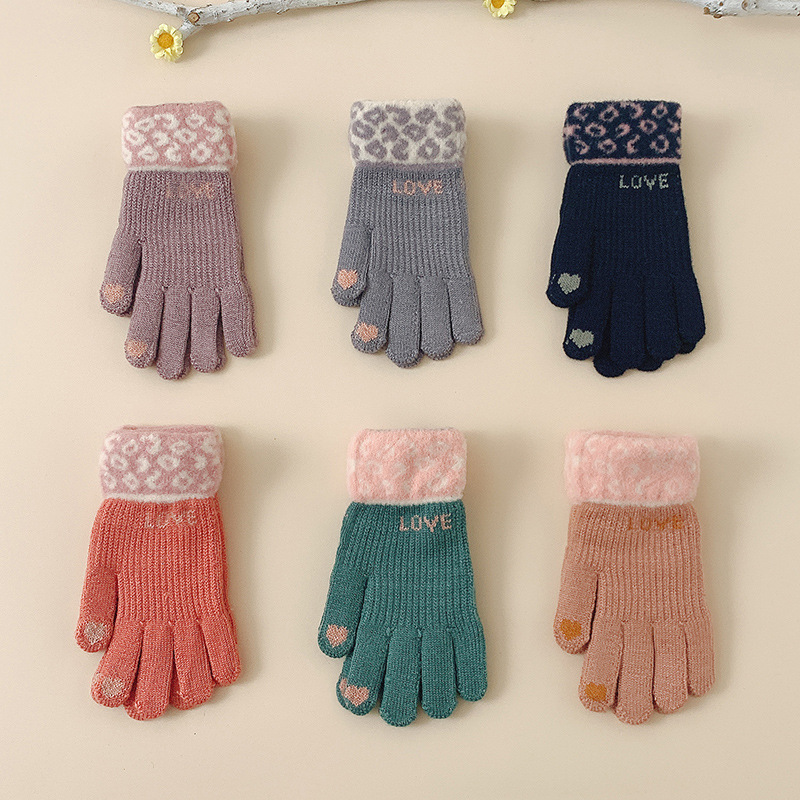 Winter New Women's Cashmere Wool Knitted Jacquard Touch Screen Warm Gloves Fashion Velvet Padde