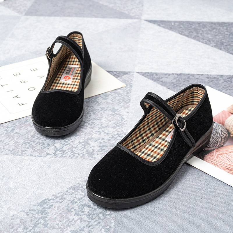 First-Generation Shoes Strap Shoes Old Beijing Cloth Shoes Flat Plaid Hotel Dance Work Shoes Walking