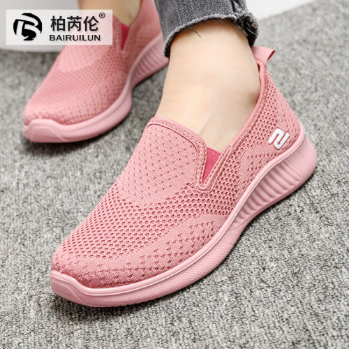 women‘s breathable shoes old beijing cloth shoes soft sole loafers slip-on middle-aged and elderly mom shoes flyknit sneakers