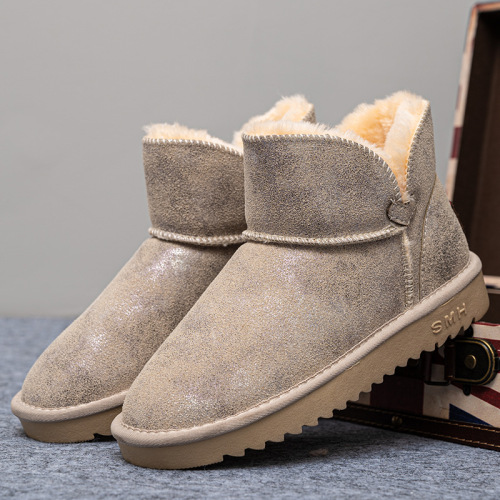 Winter Cotton Shoes 21 New Daily Flat Heel Low Tube round Toe Suede Spot Low Cut， Brushed Thickened Warm Snow Boots