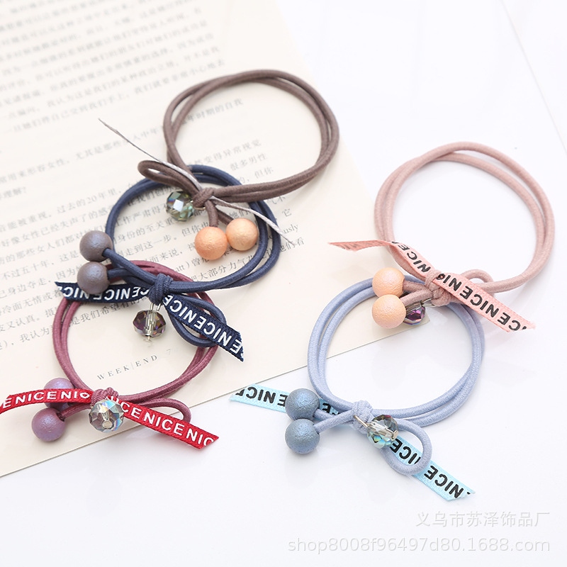 Korean woolen headdress double strand rubber band wrinkle hair rope crystal girl hair accessories simple color hair rope