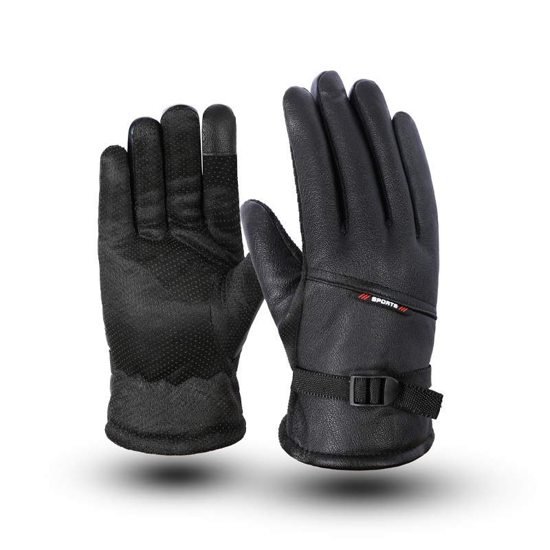 Winter New Men's PU Leather Gloves Warm-Keeping and Cold-Proof Fleece Padded Gloves Non-Slip Cy