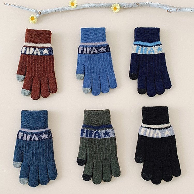 Winter New Men's Cashmere Knitted Warm Gloves Touch Screen Riding Cold-Proof Jacquard Full Fing