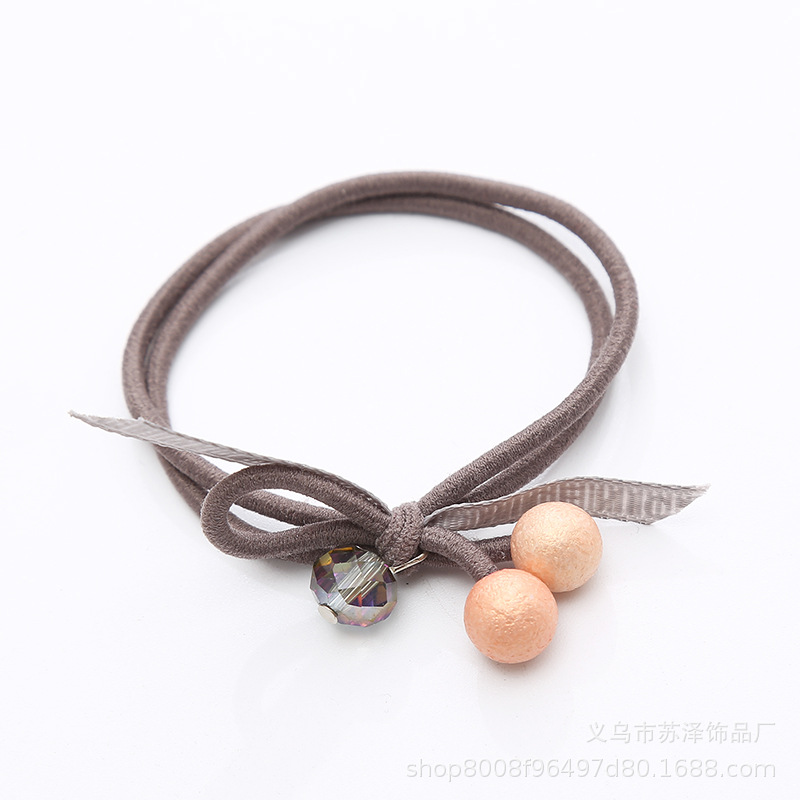 Korean woolen headdress double strand rubber band wrinkle hair rope crystal girl hair accessories simple color hair rope