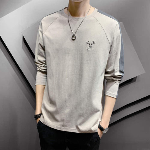 cotton long-sleeved t-shirt male student trendy korean style autumn undershirt new loose round neck solid color top t-shirt