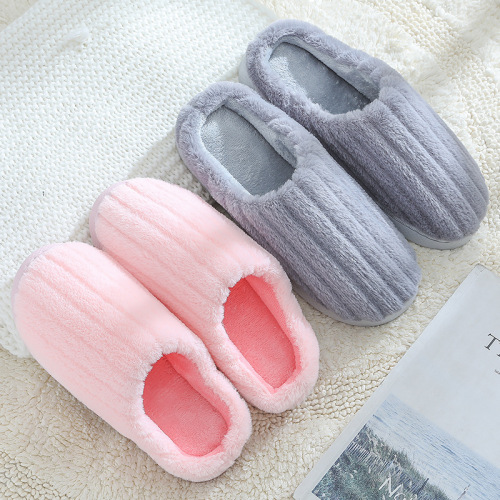 2021 Cotton Slippers Women‘s Thick Bottom Autumn and Winter Home Couple Indoor Warm Confinement Shoes Non-Slip Men‘s Hair Slippers
