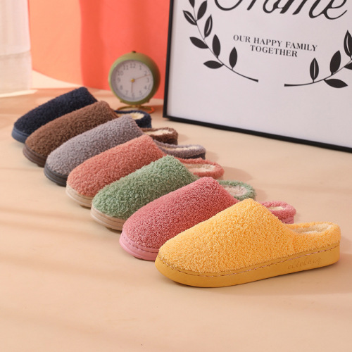 cotton slippers women‘s indoor non-slip soft bottom plush confinement warm couple autumn and winter 2021 new men‘s lambswool