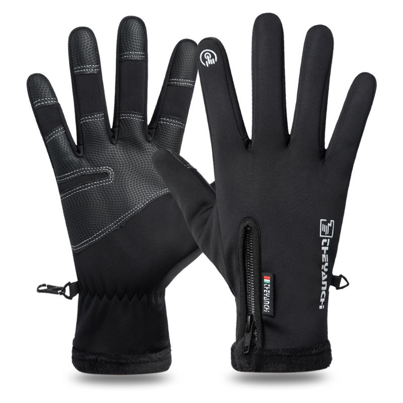 Cycling Gloves Men Q903 Winter Zipper Touch Screen Windproof Warm Waterproof Sports Fleece-Lined Mou
