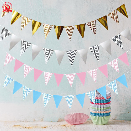 nordic ins wave pattern bronzing pennant birthday party supplies paper decoration pull flag pennant banner