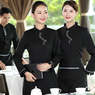 Hotel Waiter Long Sleeve Women's Restaurant Hot Pot Shop Coffee Shop Baking and Barbecue Autumn and Winter Clothing Work Clothes Printed Logo