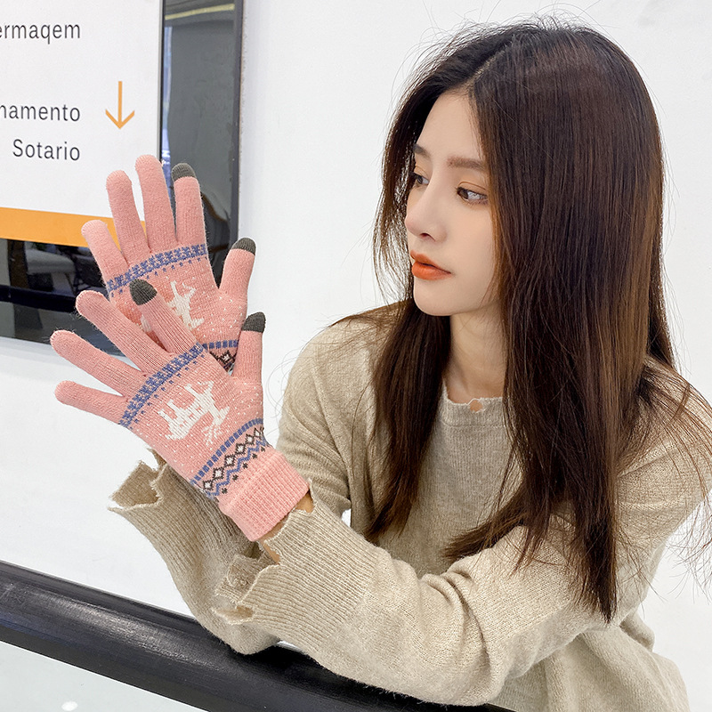 Wholesale 2021 New Knitted Touch Screen Gloves Women's Autumn and Winter Korean Style Thick Dee