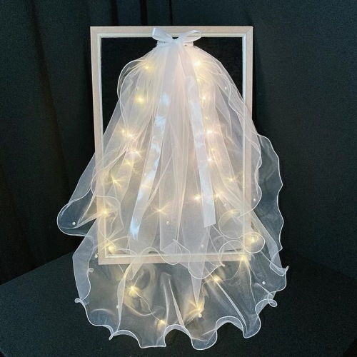 Luminous Veil wholesale Stall Bow with Light Internet Celebrity Photography Artifact Props License Wedding Travel Photography Headdress Female