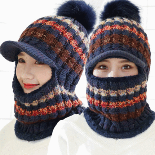Wool Hat Men‘s and Women‘s Winter Knitted Pullover Cap Thickened Warm Cycling Mask one-Piece Velvet Scarf Earmuffs Cap 