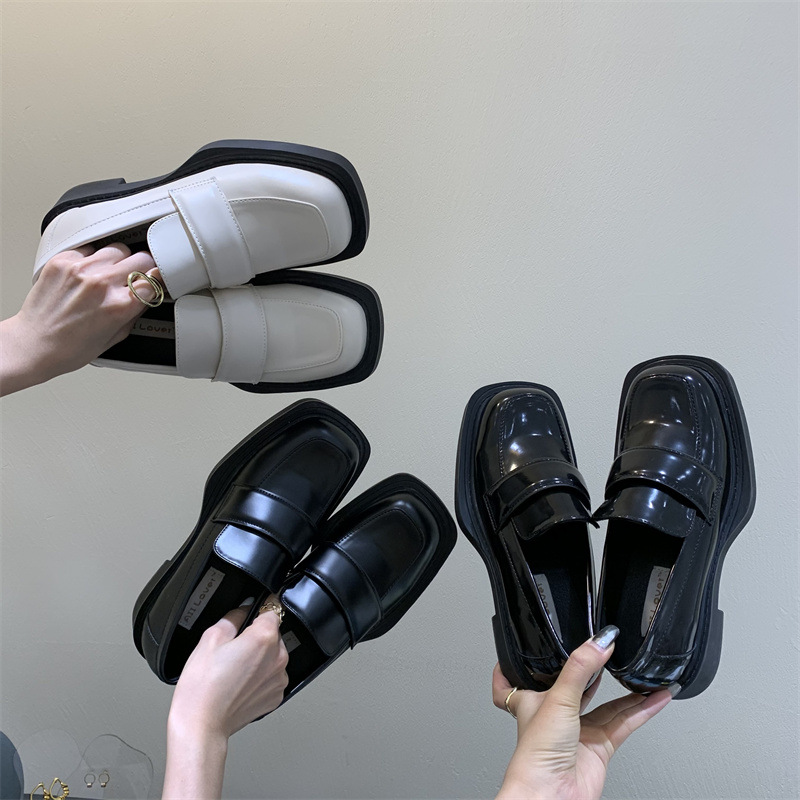 Retro Loafers 2021 New Korean Dongdaemun Square Toe Chunky Heel JK Japanese Leisure Platform Leather