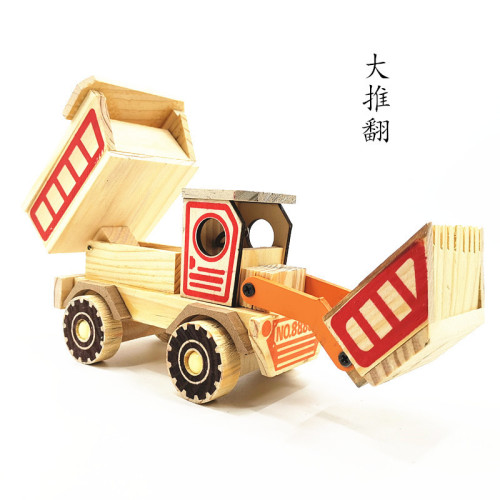wooden large overthrowing wooden bulldozer dumptruck belt forklift tourist scenic spot temple fair hot selling children‘s toys