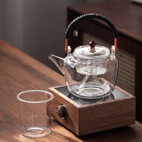 transparent glass bamboo handle beam flower teapot electric ceramic stove heating steam teapot boiling teapot household green tea tea maker
