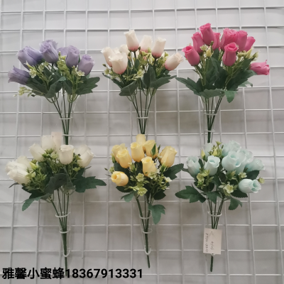 5 Fork Happy Lover Bud Artificial Flower Artware Simulation Rose Bud Home Decoration Flower Arrangement Matching