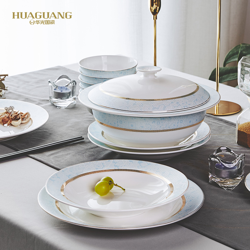 Huaguang Ceramic Bone China Tableware Suit Bowl and Dish Set Household Plate European and Chinese St