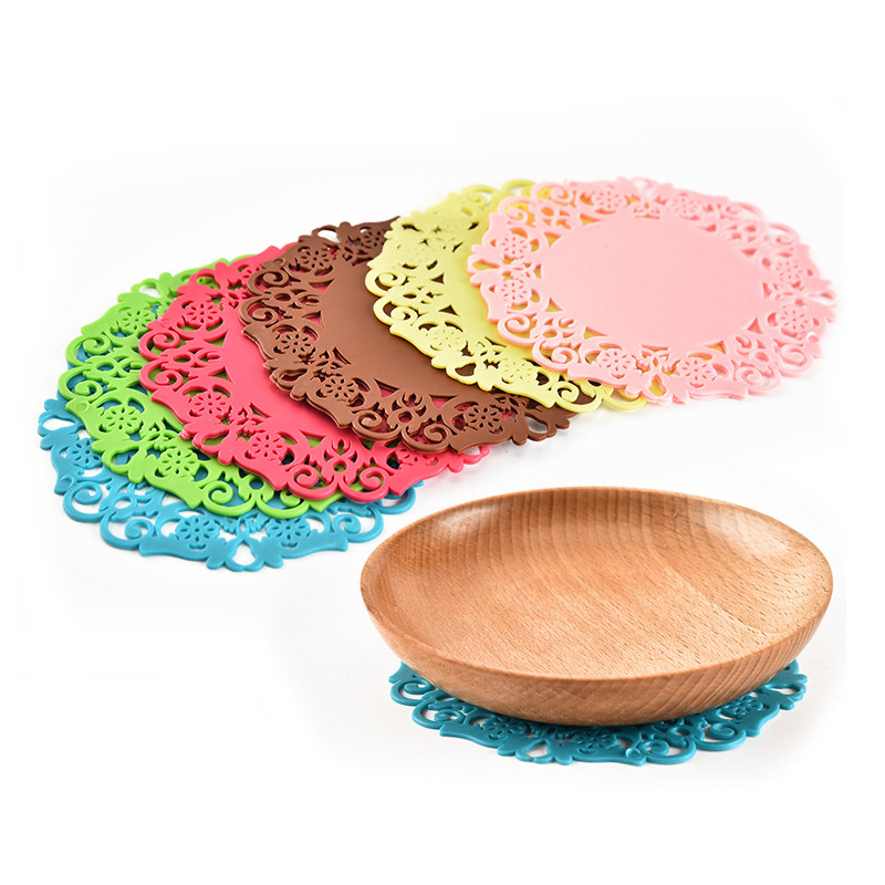 Household Supplies PVC Hollow Placemat Dining Table Portable Candy Color Coaster Household Silicone
