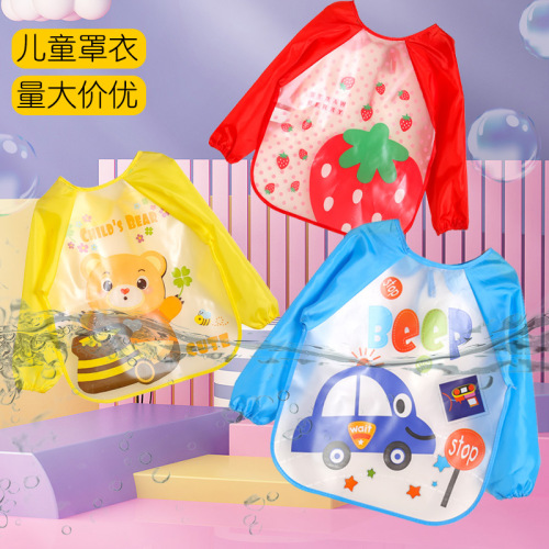 Baby Supplies Children‘s Waterproof Anti-Dirty Long-Sleeved Coverall Baby Eating Apron Painting Anti-Dressing cartoon Bib
