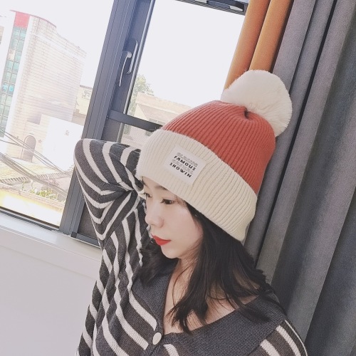 Fashion Japan and South Korea Winter Trendy Girl‘s Cap Fleece-Lined Warm Color Matching Hat Female Versatile Female Knitted Hat