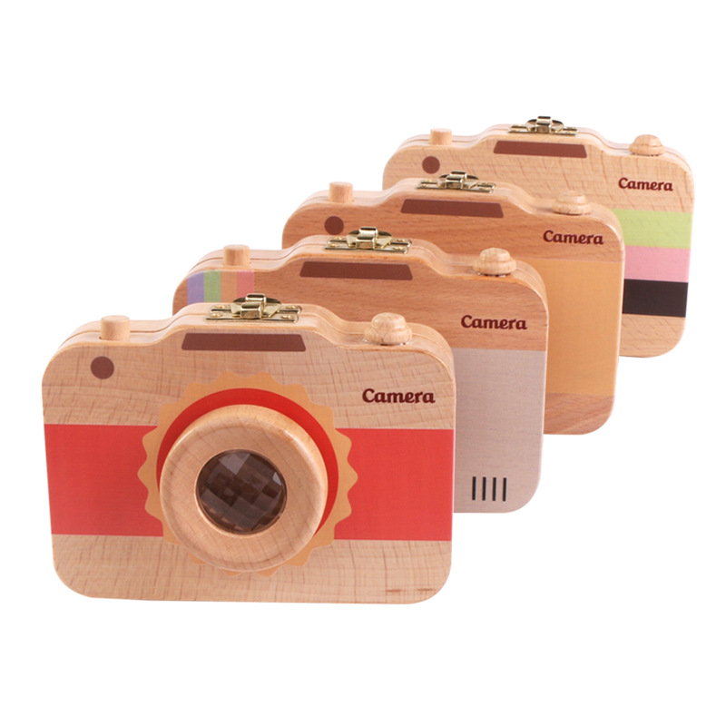 Wooden Children's Camera Nipple Storage Case Baby Tooth Hous...