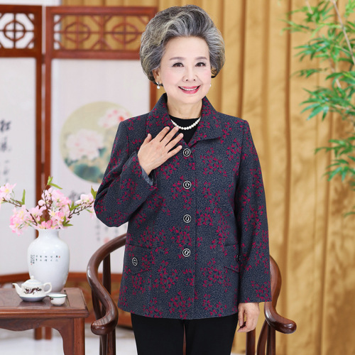 Middle-Aged and Elderly Women‘s New Autumn Clothes 60-70-80 Years Old Grandma Double-Layer Top Old Clothes Female Mother Spring and Autumn Coat