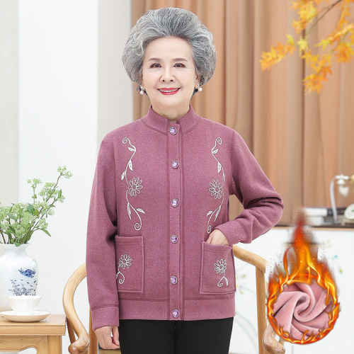 grandma‘s sweater thickened fleece-lined middle-aged and elderly women‘s winter cardigan coat mom‘s autumn and winter fashion warm coat