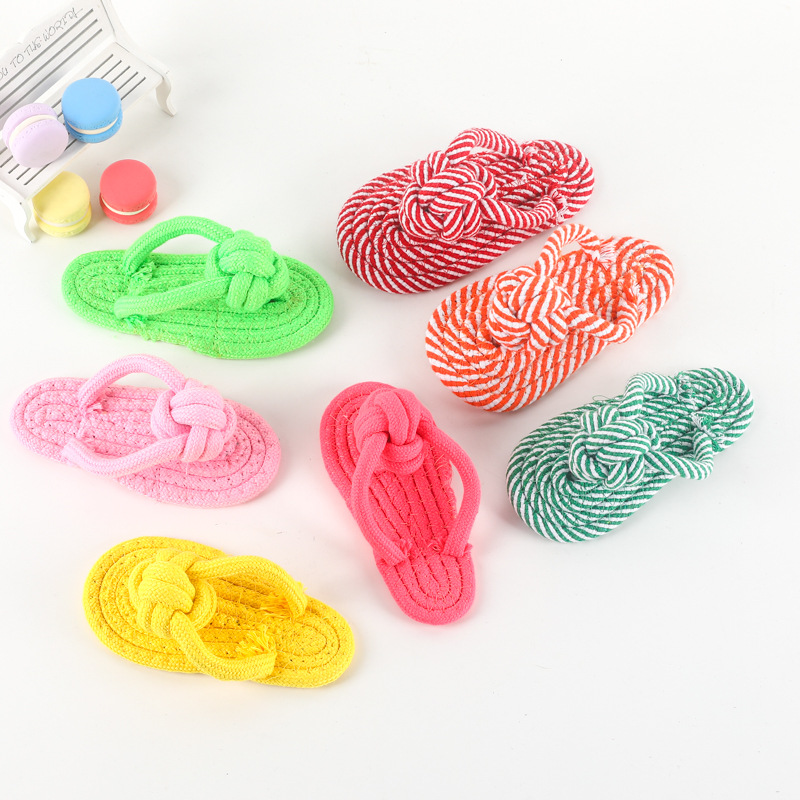 Candy color cotton rope slippers pet toy dog gnawing grinding rope knot toy factory wholesale
