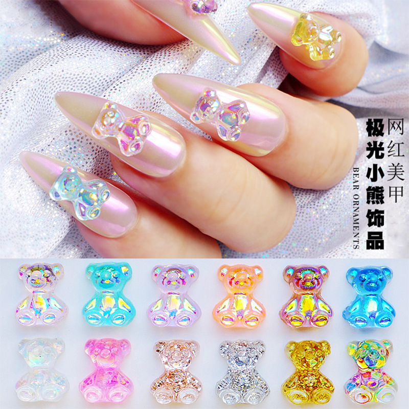 Internet Celebrity Best-Selling Nail Beauty Bear Ornament Factory Direct Sales Aurora Magic Color Pl