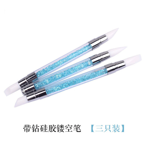Nail Tools Double-Headed Silicone Pen Carving Embossing Pen Hollow Painted Pen Blue Diamond Set 3 Pack 