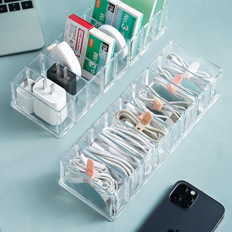 Desktop Data Cable Storage 8 Grid Mobile Phone Charger Charging Cable Sorting Grid Cable Winder Powe