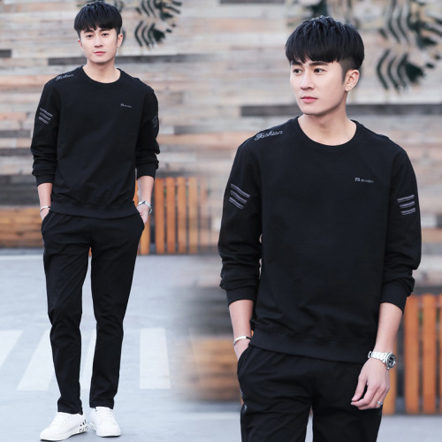 2021 spring and autumn men‘s new embroidered sweater suit leisure sports two-piece round neck loose fashion suit