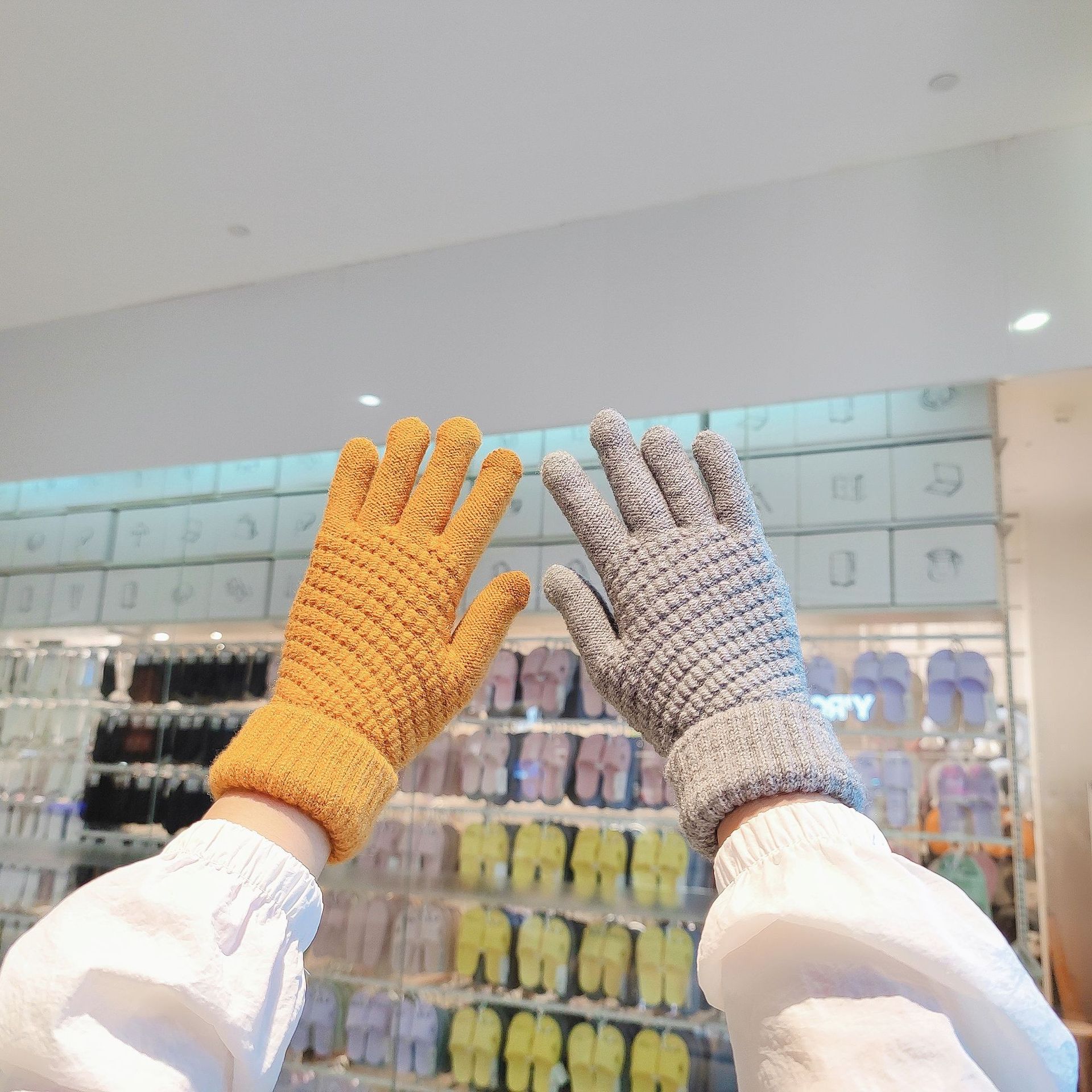 Korean Style Simple Solid Color Knitted Gloves Women's Winter Thermal Extra Thick with Fleece F