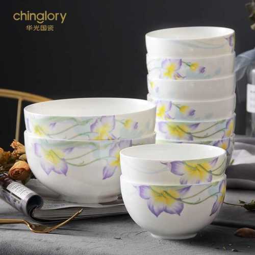 huaguang ceramic in-glaze decoration bone china cutlery bowl sets 8 pcs rice bowl 2 pcs noodle bowl