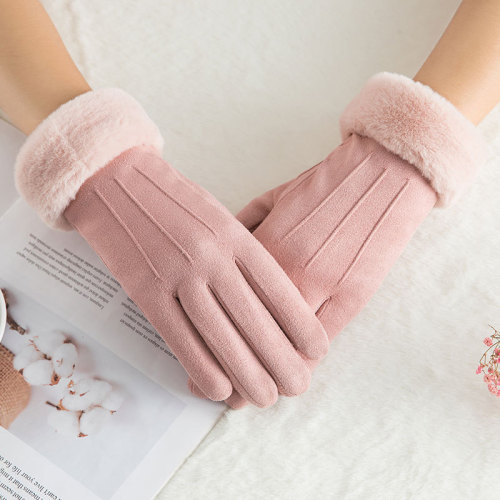k2n913 suede thermal gloves double-layer fleece-lined thickened windproof and cold-proof cycling touch screen gloves winter women