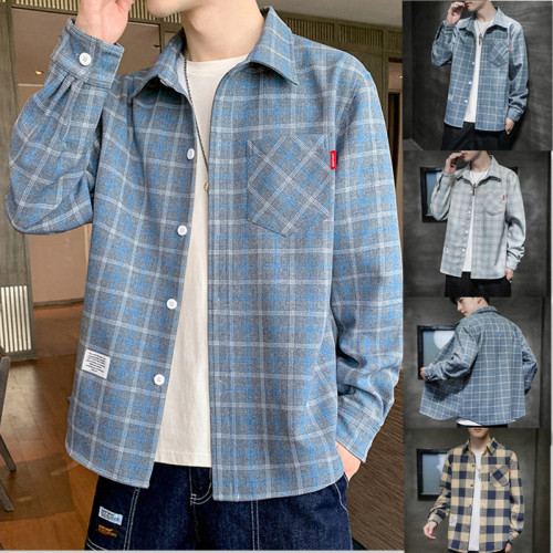 Plaid Shirt Men‘s Long Sleeve 2021 Spring and Autumn Korean Style Trendy Ins Casual Handsome Loose Shirt Men‘s Coat 