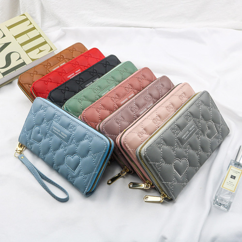 stock zipper bag embroidered women‘s hand-held single-pull wallet heart-shaped coin purse multi-card adult wallet