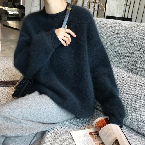 mohair autumn and winter very fairy sweater women‘s pullover retro hong kong style loose outer wear lazy style thickening
