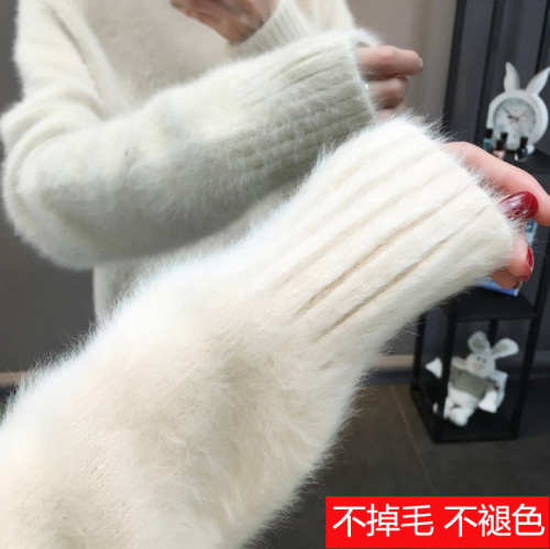 Women‘s Mink Velvet Sweater Autumn and Winter Korean Style Loose Outer Wear Top Half Turtleneck Bottoming Sweater Women