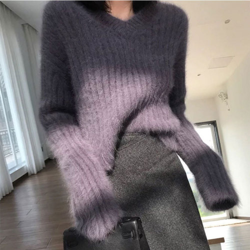 Lazy Style Mohair short Sweater Women‘s Thickened Faux Mink Velvet Autumn and Winter New Versatile Loose Pullover Coat