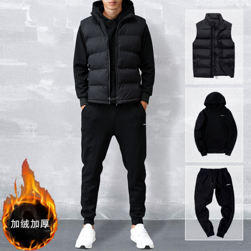 Fleece-Lined Sweater Suit Men‘s Autumn and Winter Men‘s Hooded Sports Leisure Suit Winter Thick Two-Piece Suit Trendy Korean Style