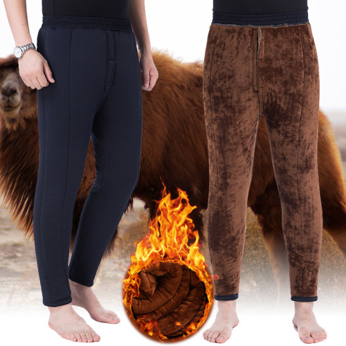 men‘s cotton pants winter fleece-lined thickened camel cotton pants warm pants for the elderly high waist loose dad winter pants